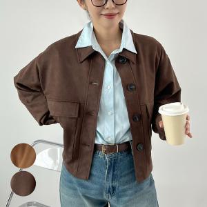 アウター スエード ショート丈 ステンカラー ジャケット  羽織 長袖 アウター カジュアル オフィスカジュアル  / スエードショートステンカラージャケット