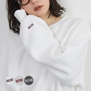 LINEクーポン利用で4990円★トップス スウェット 裏起毛 刺繍 プルオーバー デイリー シンプル ベーシック カジュアル 韓国ファッション/袖刺繍スウェット