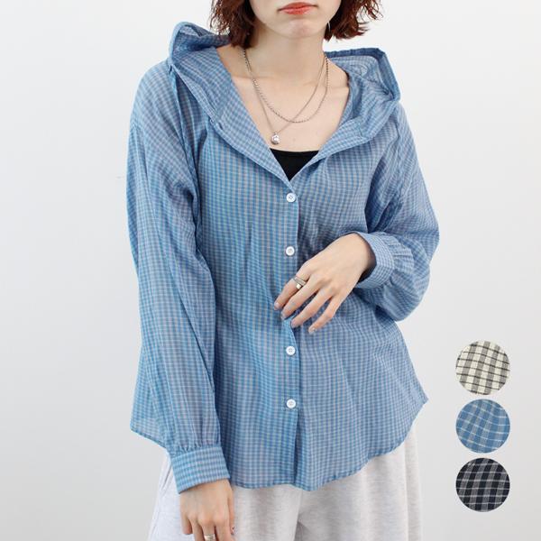 シャツ チェック シアー 長袖  着痩せ オールシーズン メンズライク  カジュアル 韓国ファッショ...