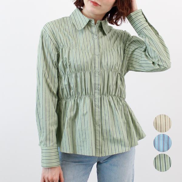 シャツ ストライプ 長袖  配色  着痩せ オールシーズン メンズライク  カジュアル 韓国ファッシ...