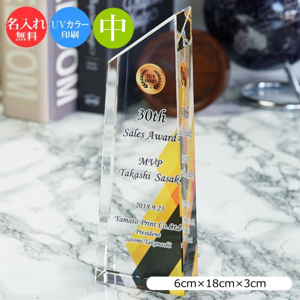 クリスタルガラス トロフィー シャープカット（中） 表彰トロフィー 名入れ 記念品 周年記念 社内表...