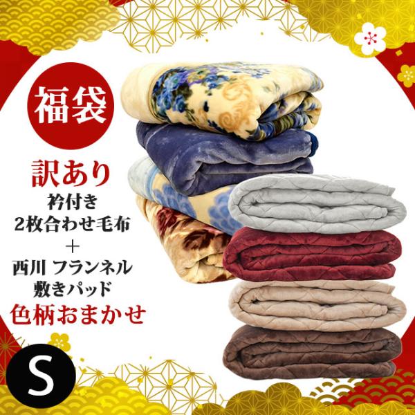 掛け敷き毛布 2点セット シングル 訳あり・色柄おまかせ2枚合わせマイヤー毛布＋色おまかせ西川フラン...