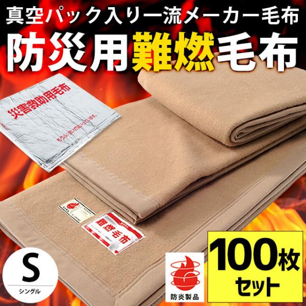 毛布 シングル 100枚 真空パック入り燃えにくい防災 難燃 防炎 掛け毛布 業務用 まとめ買い 備...