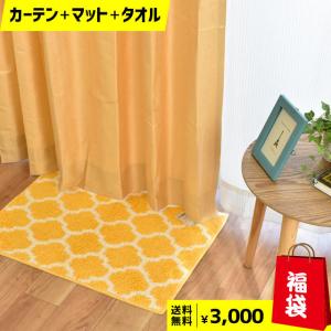 福袋 インテリアセット ドレープカーテン 幅100×丈200cm 2枚組 玄関マット フェイスタオル 3点セット
