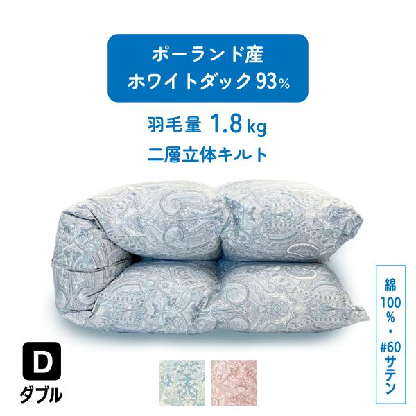 羽毛布団 打ち直し リフォーム  ダブル ハンガリー産 ホワイトダックダウン ツインキルト 綿100...