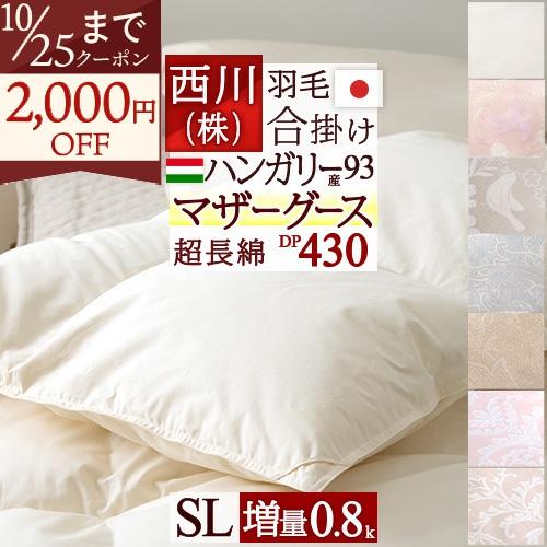 羽毛合掛ふとん シングル 西川 ハンガリー産 マザーグースダウン93％ グース 増量0.8kg DP...