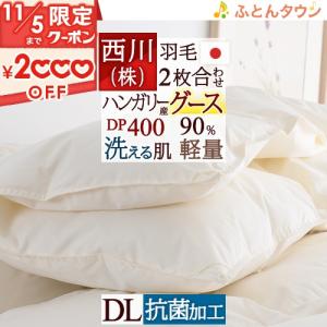 羽毛布団 ダブル 東京西川 グース 2枚合わせ ハンガリー産グースダウン90% 1.6kg DP400 肌布団は 洗える 抗菌 日本製 2枚合せ｜futontown