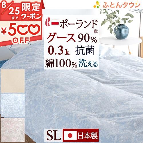 羽毛肌掛け布団 シングル グース 綿100% ポーランド産ホワイトグースダウン90％ 0.3kg ロ...