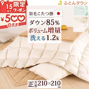 羽毛こたつ掛け布団 正方形 210×210cm ホワイトダウン85％ 抗菌防臭 ダニ通過防止 静電気抑制加工 1.2kg 日本製 こたつ布団 洗える 天板が普通｜futontown