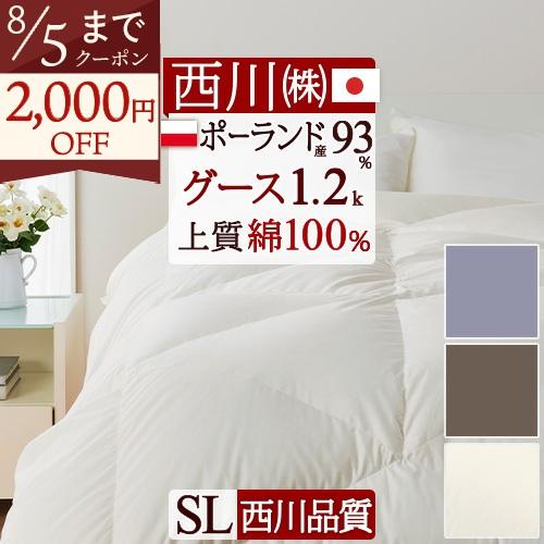 西川 羽毛布団 シングル 西川プレミアム ポーランド ホワイトグースダウン93% 増量1.2kg 綿...
