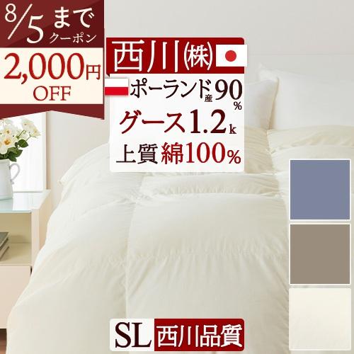 西川 羽毛布団 シングル 西川プレミアム ポーランド ホワイトグースダウン90% 増量1.2kg 綿...