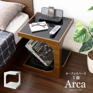 木製 ガラス サイドテーブル 1段 Table ベッド ベット