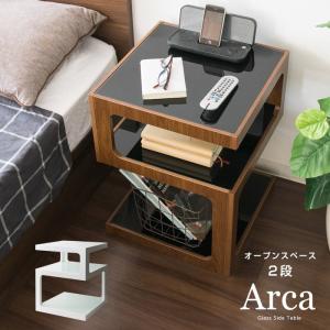 木製 ガラス サイドテーブル 2段 Table ベッド ベット