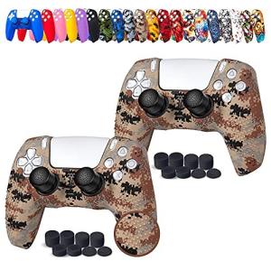 JYXETOV PS5 コントローラー カバー 2個 無料の8ボタンキャップ シリコーン保護 オリジナルの充電器で充電できます 滑り