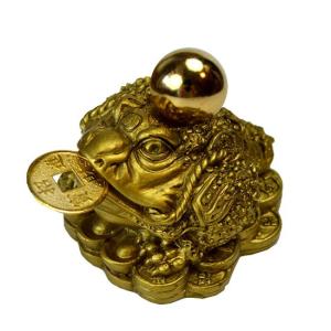 NO-14（送料無料）★風水 三本足の蛙かえる★≪金運≫カエル（小）★ 特典【金運の黄金の玉】と古銭付き！◆金運/財運/宝くじ/ギャンブル/三本脚カエル/金銭