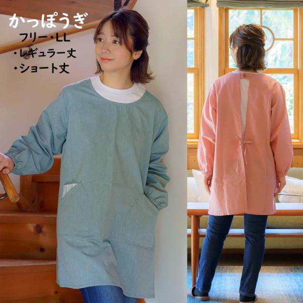 割烹着 ポケットがおしゃれ F LL 大きいサイズ 普通丈と小柄な方に嬉しいショート丈 かっぽうぎ ...