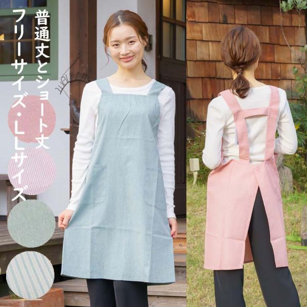 エプロン H型 レディース フリーサイズ LL 大きいサイズ 普通丈 ショート丈