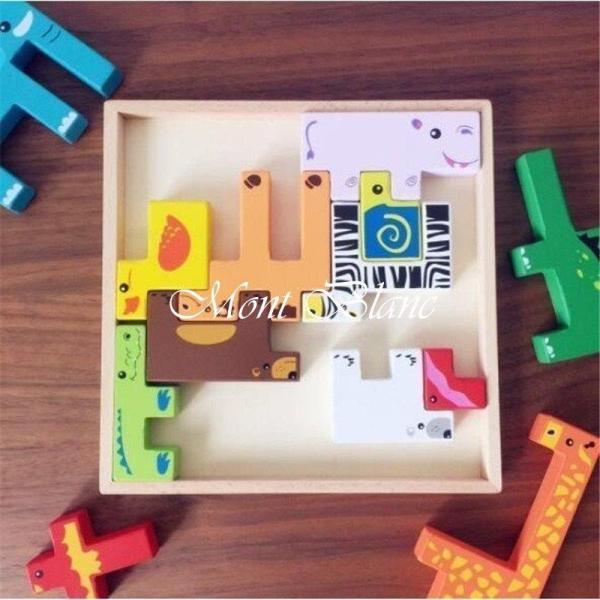 動物積み木 知育玩具 木製テトリス 動物パズルセット 組み立て 木製おもちゃゼント 知育玩具 早期開...