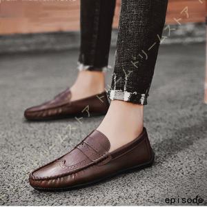 メンズ ローファー 軽量 レトロ風 Uチップ スリッポン モカシン