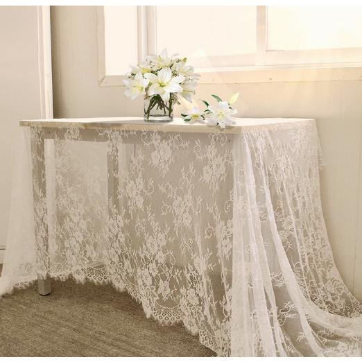 白 レース生地 花刺繍 300×150cm 装飾 テーブルクロス カーテン