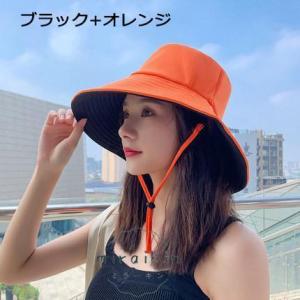 両面使える レディース つば広 UVカット 帽...の詳細画像1