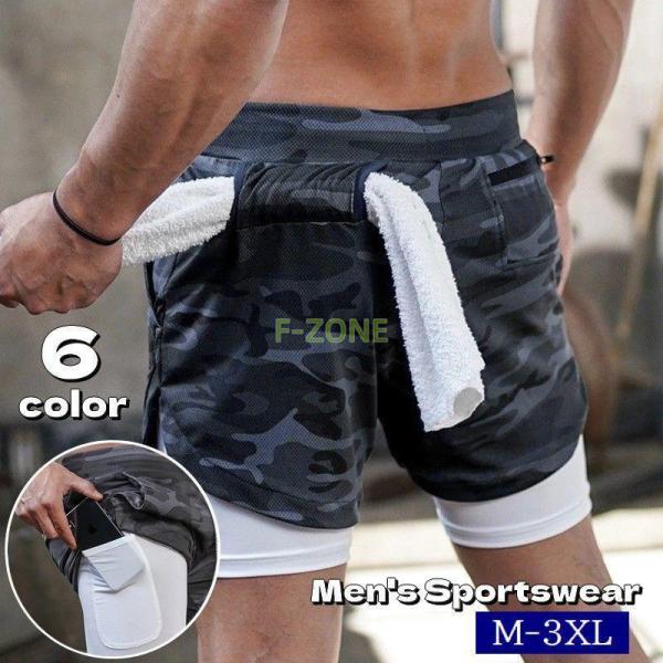 スポーツウェア ショートパンツ 短パン メンズ 男性用 ボ 半ズボン 重ね着風 フェイクレイヤード ...