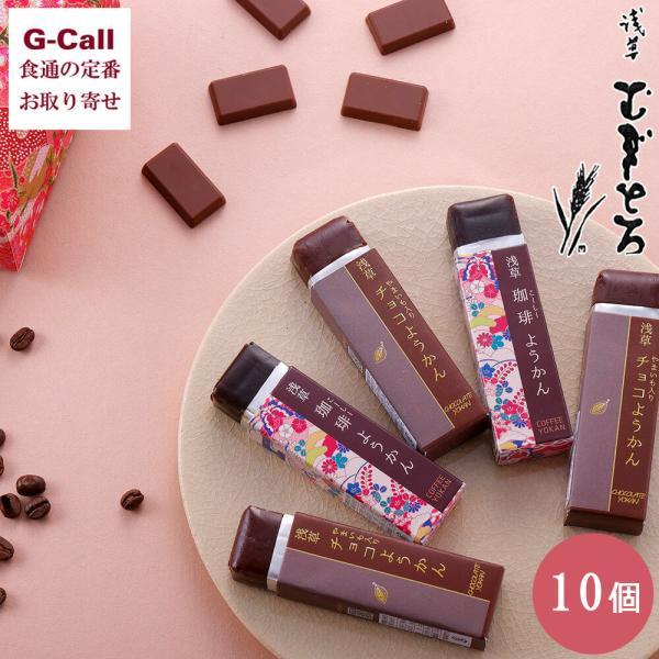 浅草むぎとろ やまいも入り チョコようかん 珈琲ようかん 2種 10個入 文庫箱ピンク 北海道/四国...