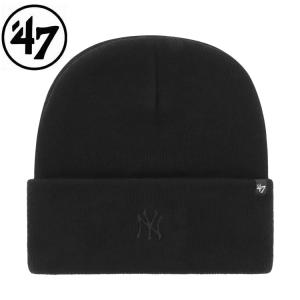 ニット帽 ニットキャップ 帽子 47 フォーティーセブン Yankees Base Runner 47 Cuff knit Black×Black Logo キャップ メンズ レディース｜g-field