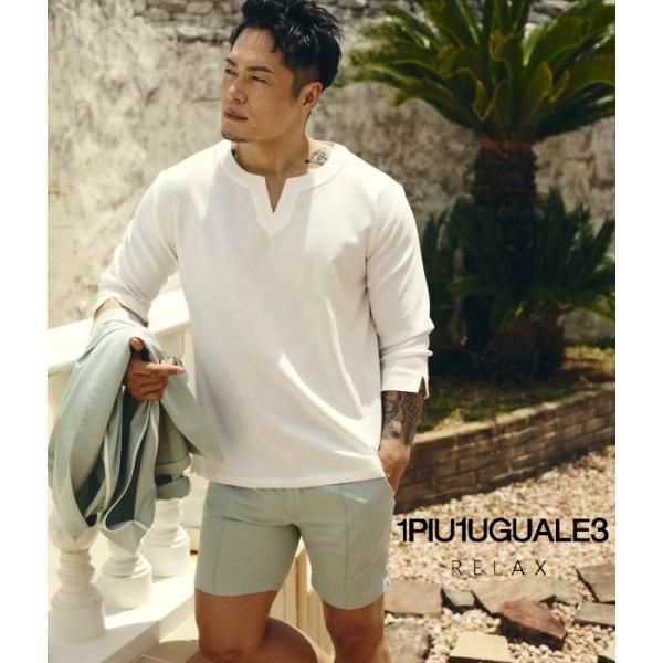 キーネックシャツ メンズ 7分袖 夏 リゾート 1PIU1UGUALE3 RELAX 男性 バケーシ...