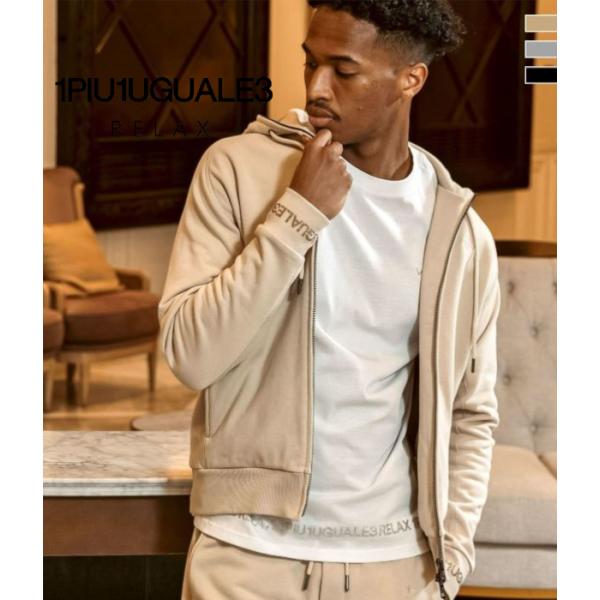 ラインストーンカフジップパーカー メンズ スウェット 1PIU1UGUALE3 RELAX フーディ...