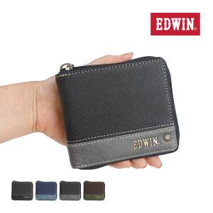 エドウイン EDWIN 財布 サイフ 二つ折財布 メンズ レディース 合成皮革 カード収納 ラウンドジップ プレゼント ブラック ネイビー グレー ダークブラウン｜ガレージファインヤフー店