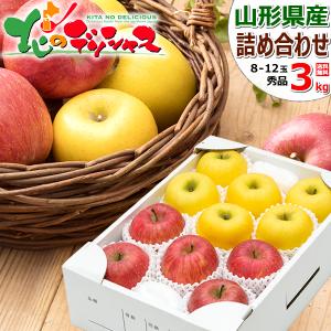 【予約】山形県産 りんご サンふじ&シナノゴールド 詰め合わせ 3kg (秀品/8玉〜12玉入り) 旬 リンゴ ギフト 贈り物 のし 果物 フルーツ お取り寄せ｜北のデリシャス