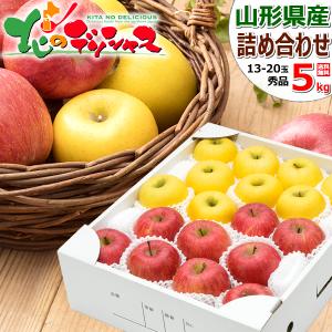 【予約】山形県産 りんご サンふじ&amp;シナノゴールド 詰め合わせ 5kg (秀品/13玉〜20玉入り) 旬 リンゴ ギフト 贈り物 のし 果物 フルーツ お取り寄せ