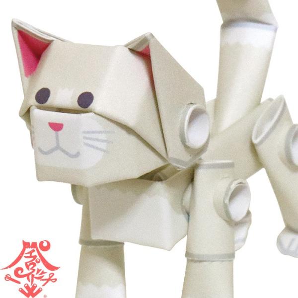 動く紙工作 パイプロイド(PIPEROID) アニマルズ 白猫 ペーパークラフト 可動 ねこ ネコ ...