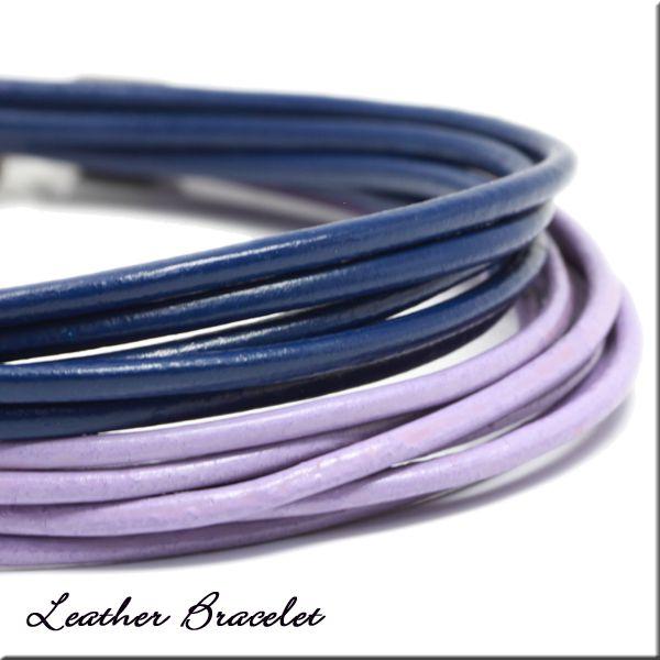 決算セール 本革レザーブレスレット2本セットネイビーパープル S M L ユニセックス レディース ...