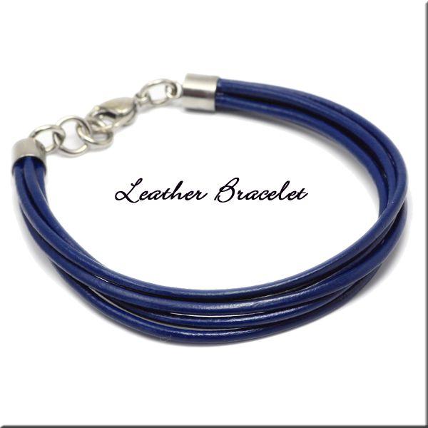 ネイビー本革レザーブレスレット S M L ユニセックス レディース メンズ / 20代 30代 4...