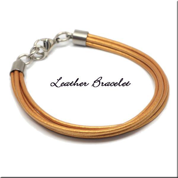 ゴールド本革レザーブレスレット S M L ユニセックス レディース メンズ / 20代 30代 4...