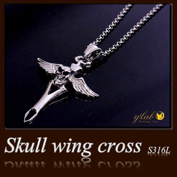 ネックレス ステンレス スカルウィングクロス / 20代 30代 40代 人気 ご自身へのご褒美 /...