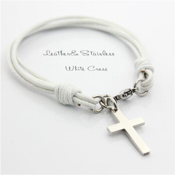 本革 バッグチャーム ホワイトレザーブレスレット ステンレスクロス / 20代 30代 40代 プチ...
