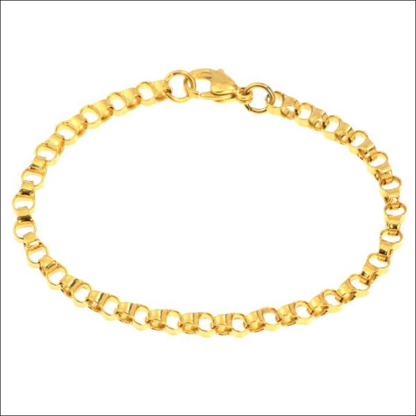 ブレスレット ステンレス チェーン 4mm ラウンドロロ ゴールド / つけっぱなしOK / 20代...