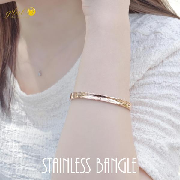 決算セール 肌に優しい アレルギーフリー ウェーブ バングル ピンクゴールド ステンレス〈 1本 〉...