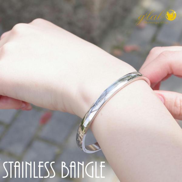 8ミリ幅 バングル アレルギー対応 シルバー or ピンクゴールド キラキラ オーバルミラー クロー...