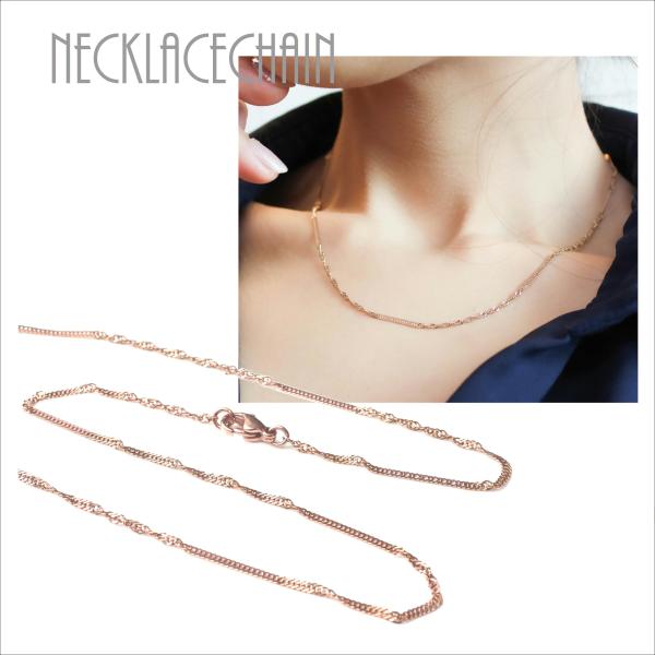 ネックレス チェーン ステンレス/ 2mm ストレート キヘイ ＆ スクリュー ピンクゴールド 35...