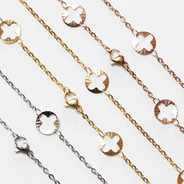 ネックレス チェーン ステンレス / フラワー 35cm〜60cm 長さ1cm単位 シルバー ピンク...