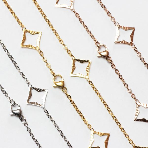 ネックレス ステンレス スクエアフラワー 35cm〜60cm 1cm単位可 シルバー ピンクゴールド...