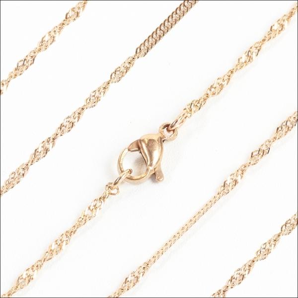 ネックレス チェーン ステンレス / 長め ロング 2mm ストレートキヘイ ＆ スクリュー ピンク...