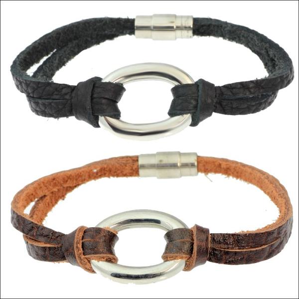 オーバル レザー ブレスレット 革 ステンレス メンズ ユニセックス / 20代 30代 40代  ...