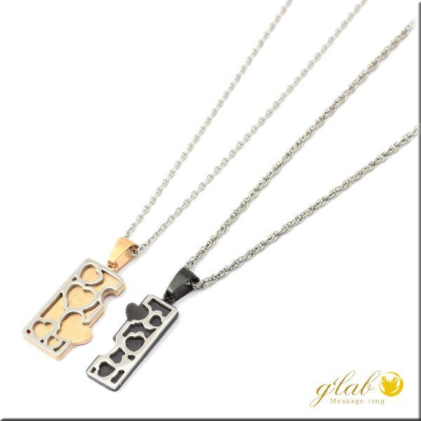 ペアネックレスハートパズルプレート（ ピンク ＆ ブラック ）ステンレス / 20代 30代 40代...