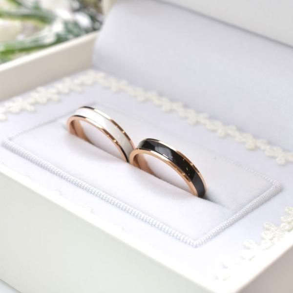 決算セール 指輪 ステンレス ペアリング ロゼール ホワイト ブラック ロゼゴールド 刻印可能 刻印...