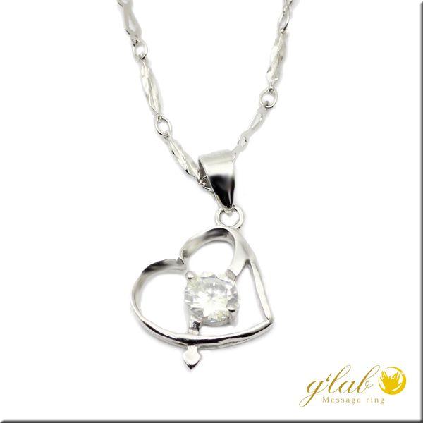 シルバー チェーン ネックレス シルバー925 ホワイトゴールド コーティング ジルコニア ハート ...